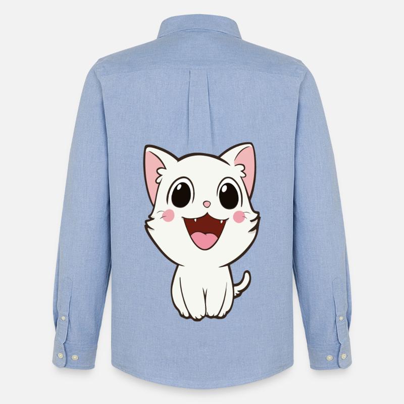 Verspieltes weißes Kätzchen-Maskottchen - Männer Oxford Hemd von Stanley/Stella - Carolina Blue