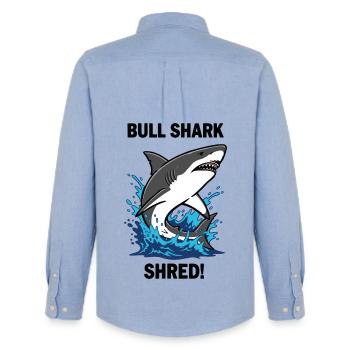 Bulldog Shark Shred Shark Sea Bull - Men's Oxford Shirt by Stanley/Stella - carolina blue - Back - AI Model Male 185 dark (185cm)