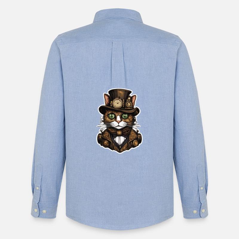 Steampunk Katze 01 - Männer Oxford Hemd von Stanley/Stella - Carolina Blue
