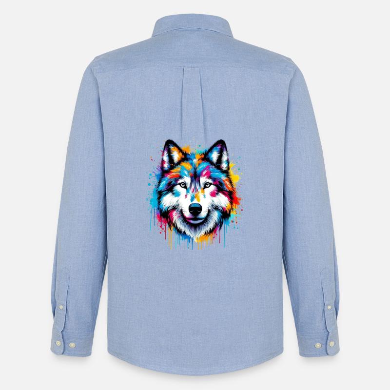 Wolf - Männer Oxford Hemd von Stanley/Stella - Carolina Blue