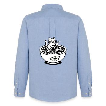 Cute Noudle Soup Cat - Men's Oxford Shirt by Stanley/Stella - carolina blue - Back - AI Model Male 185 dark (185cm)