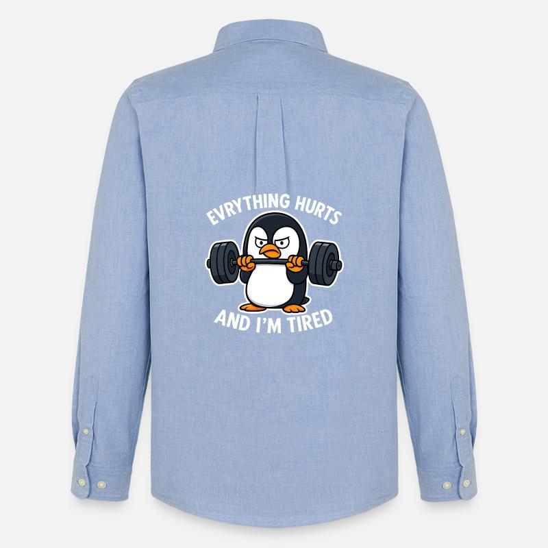 Grumpy Penguin Lifting Weights - Men's Oxford Shirt by Stanley/Stella - carolina blue