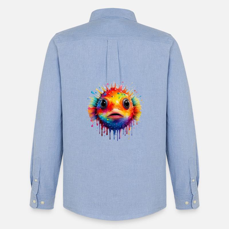 Farbexplosion Pufferfisch Kunstdruck - Männer Oxford Hemd von Stanley/Stella - Carolina Blue