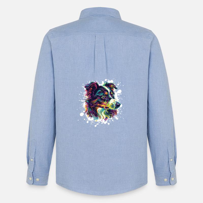 Farbexplosion Hundeporträt - Männer Oxford Hemd von Stanley/Stella - Carolina Blue