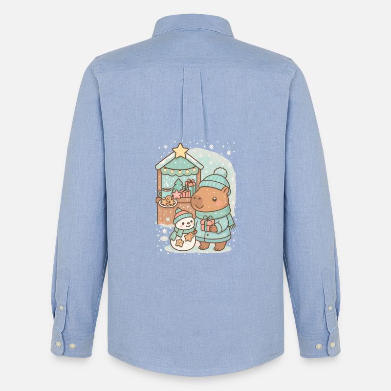 Capybara Weihnachtsmarkt mit Schneemann - Männer Oxford Hemd von Stanley/Stella - Carolina Blue