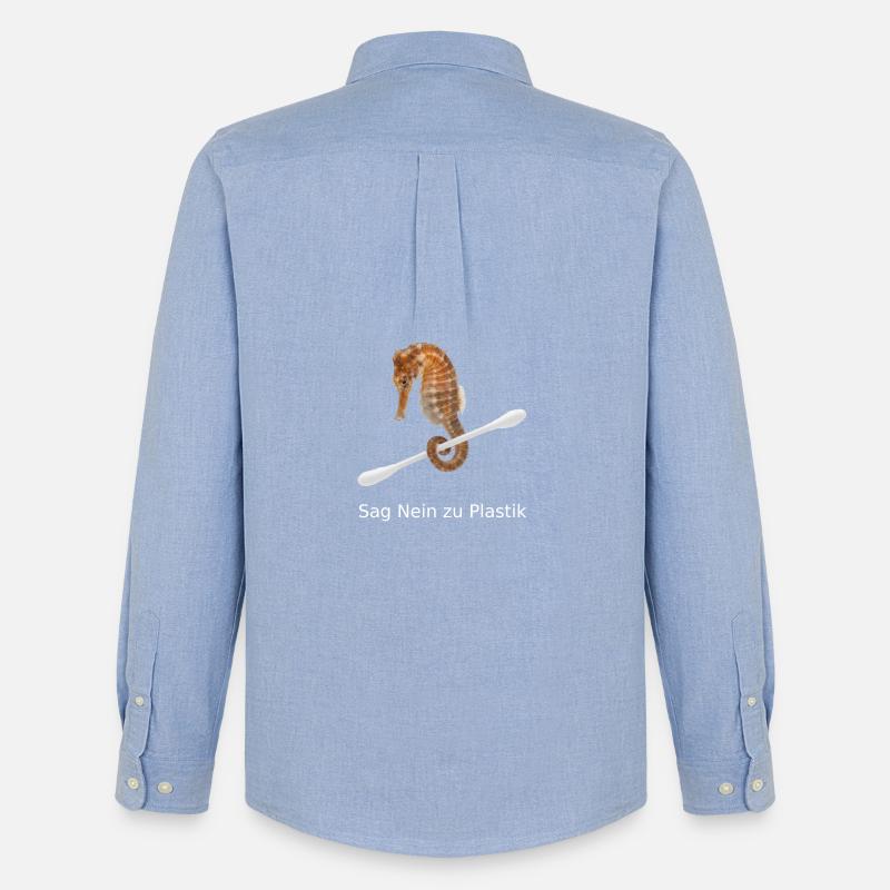 Seepferdchen gegen Plastik - Männer Oxford Hemd von Stanley/Stella - Carolina Blue
