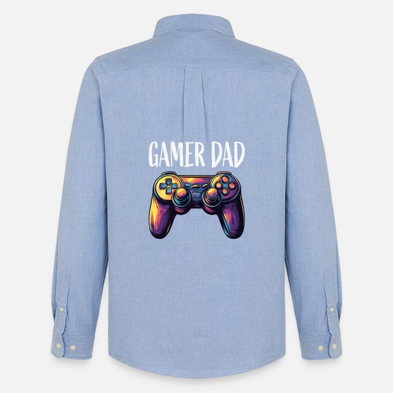 Gamer Dad Controller Neon - Männer Oxford Hemd von Stanley/Stella - Carolina Blue