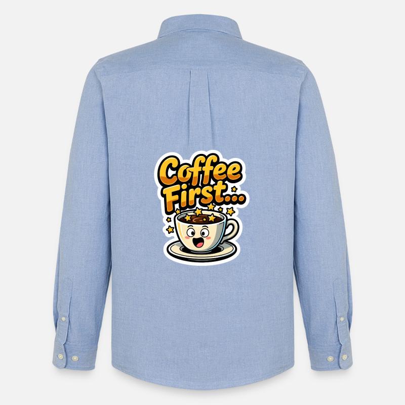 Coffee First - Männer Oxford Hemd von Stanley/Stella - Carolina Blue