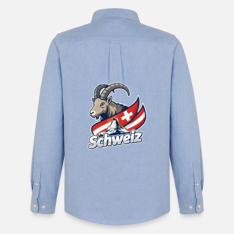 Alpensteinbock mit Schweizer Flagge - Männer Oxford Hemd von Stanley/Stella - Carolina Blue