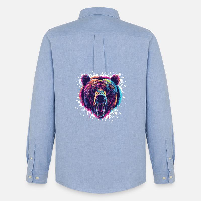 Bunter Bärenkopf Neon Splatter - Männer Oxford Hemd von Stanley/Stella - Carolina Blue