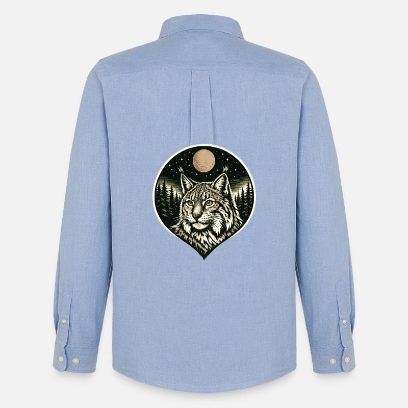 Silent Focus - Luchs im Woodcut Stil - Männer Oxford Hemd von Stanley/Stella - Carolina Blue