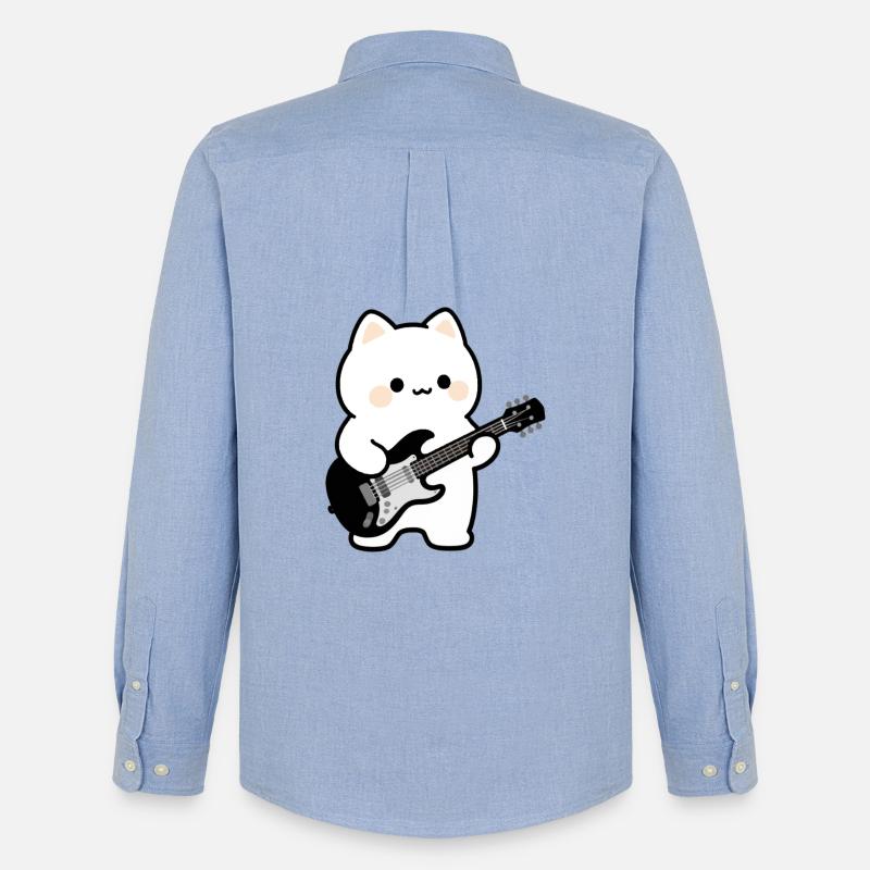 Kawaii Katze mit E-Gitarre - Männer Oxford Hemd von Stanley/Stella - Carolina Blue