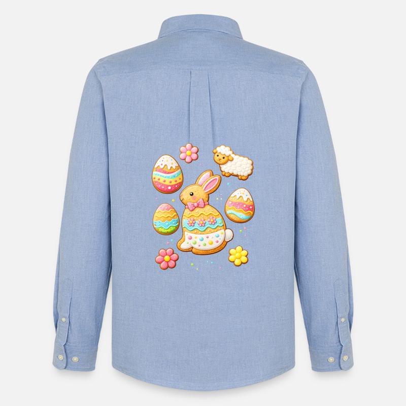 Set di biscotti pasquali con illustrazione di coniglio e agnello - Stanley/Stella Camicia Oxford uomo - carolina blue