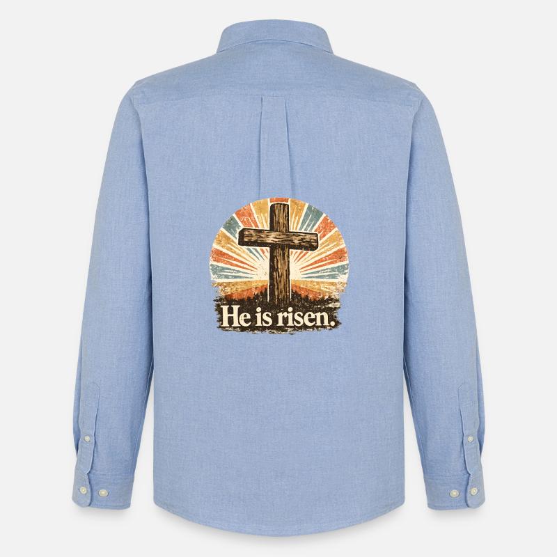 He Is Risen - Männer Oxford Hemd von Stanley/Stella - Carolina Blue
