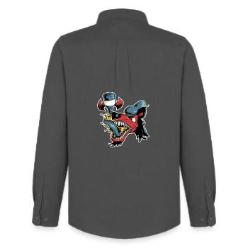 Wolf und fliegendes Bier - Männer Oxford Hemd von Stanley/Stella - Anthrazit - Hinten - AI Model Male 185 dark (185cm)