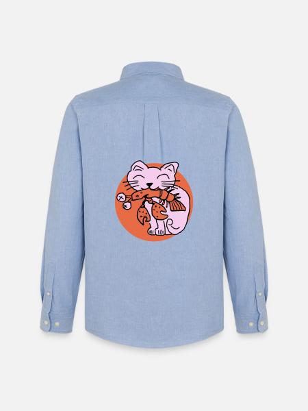 Cat eats cancer - Men's Oxford Shirt by Stanley/Stella - carolina blue