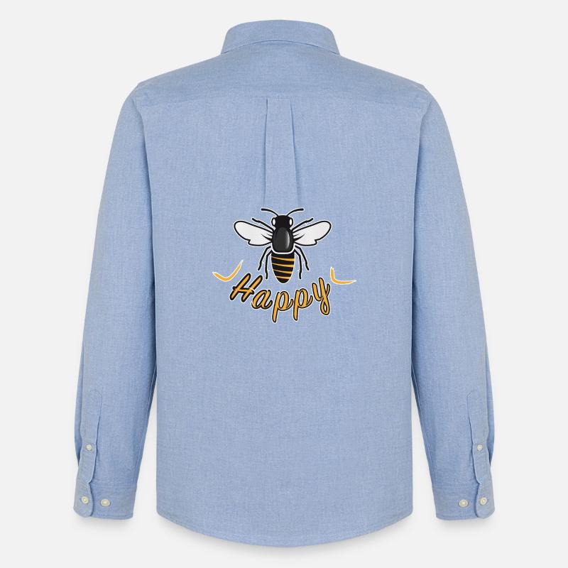 Happy bee with 'Happy' lettering - Men's Oxford Shirt by Stanley/Stella - carolina blue