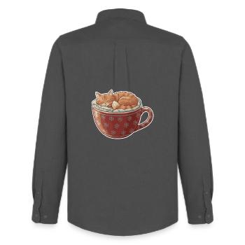 Chat endormi dans une tasse de Noël - Chemise Oxford homme Stanley/Stella - charbon - Dos - AI Model Male 185 dark (185cm)