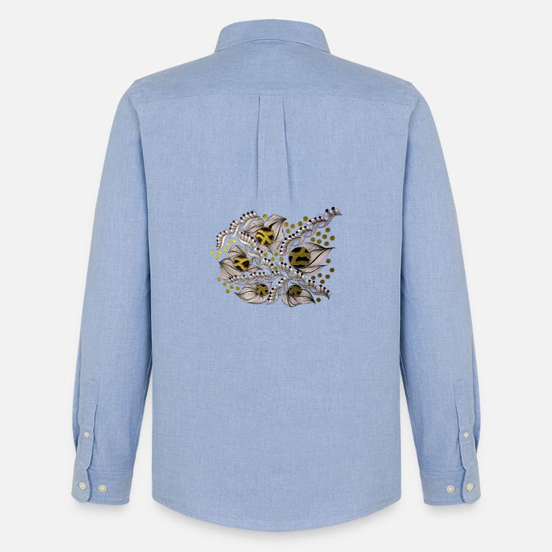 Leaf Lines Pattern with Gold Dots - Men's Oxford Shirt by Stanley/Stella - carolina blue