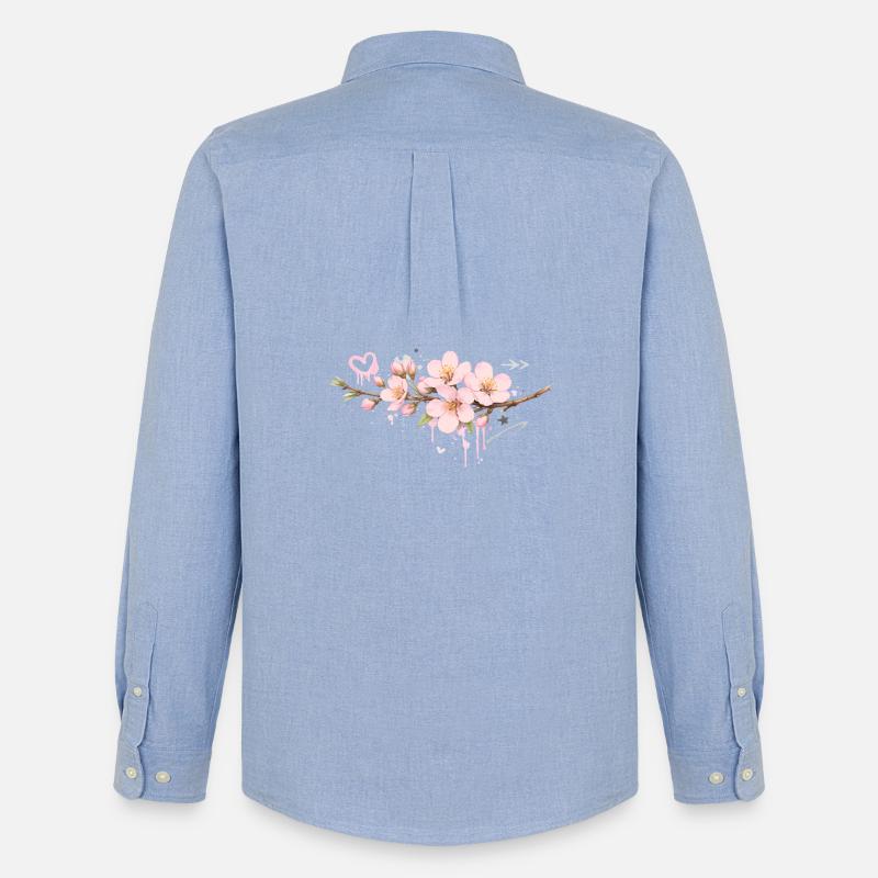 Kirsebærblomstergren i graffiti-stil - Oxfordskjorte herre Stanley/Stella - carolina blue