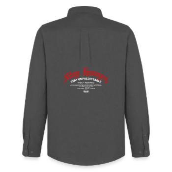 Stay Hungry – FØURTN Original 2025 - Männer Oxford Hemd von Stanley/Stella - Anthrazit - Hinten - AI Model Male 185 dark (185cm)
