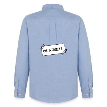 Um Actually Zettel Geklebt Nerd Klugscheißer Logo - Männer Oxford Hemd von Stanley/Stella - Carolina Blue - Hinten - AI Model Male 185 dark (185cm)