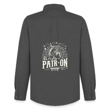 El PatrOn Bull Logo - Chemise Oxford homme Stanley/Stella - charbon - Dos - AI Model Male 185 dark (185cm)