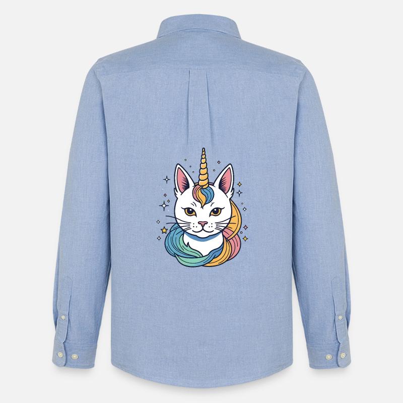 Regenbogen Einhorn Katze - Männer Oxford Hemd von Stanley/Stella - Carolina Blue