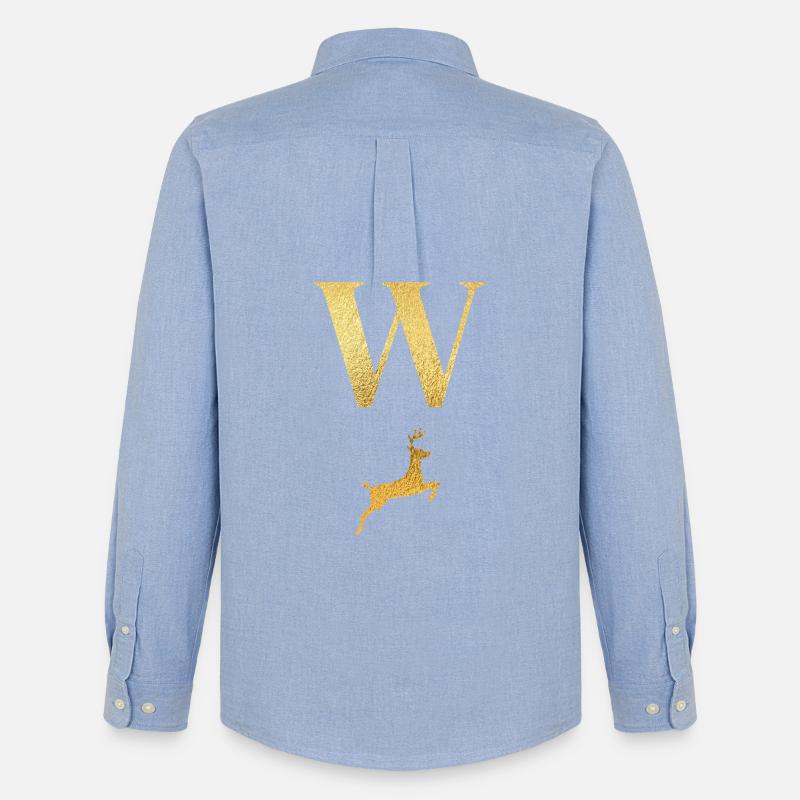 Buchstabe w Goldener Hirsch - Geschenkidee - Männer Oxford Hemd von Stanley/Stella - Carolina Blue