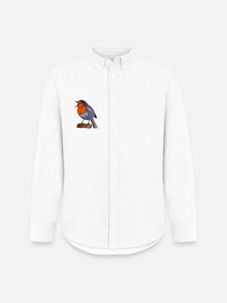Robin Bird Illustration on Textile - Men's Oxford Shirt by Stanley/Stella - white