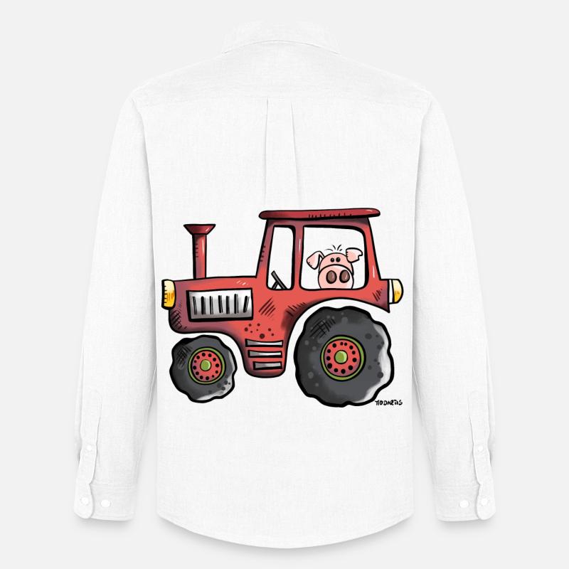 Schwein fährt Traktor - Männer Oxford Hemd von Stanley/Stella - Weiß