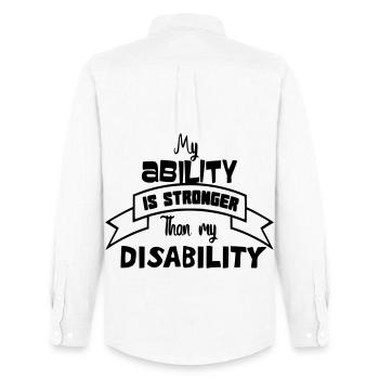 Une personne handicapée est plus forte que son handicap # - Chemise Oxford homme Stanley/Stella - blanc - Dos - AI Model Male 185 dark (185cm)