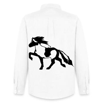 Cheval islandais tick 7, Pinto équitation islandaise - Chemise Oxford homme Stanley/Stella - blanc - Dos - AI Model Male 185 dark (185cm)