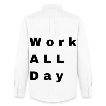 Work all day - Männer Oxford Hemd von Stanley/Stella - Weiß - Hinten - AI Model Male 185 dark (185cm)