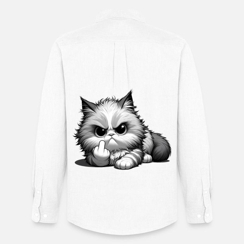 Grumpy Katze mit frechem Mittelfinger - Männer Oxford Hemd von Stanley/Stella - Weiß