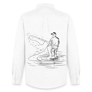 Fishing Drawing - Men's Oxford Shirt by Stanley/Stella - white - Back - AI Model Male 185 dark (185cm)
