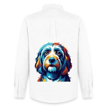 Petit Basset Griffon Vendéen Hunderasse Karikatur - Männer Oxford Hemd von Stanley/Stella - Weiß - Hinten - AI Model Male 185 dark (185cm)