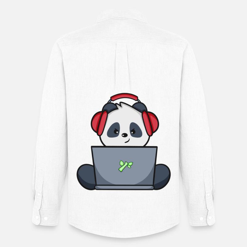 Gaming Panda mit gelbem Headset - Männer Oxford Hemd von Stanley/Stella - Weiß