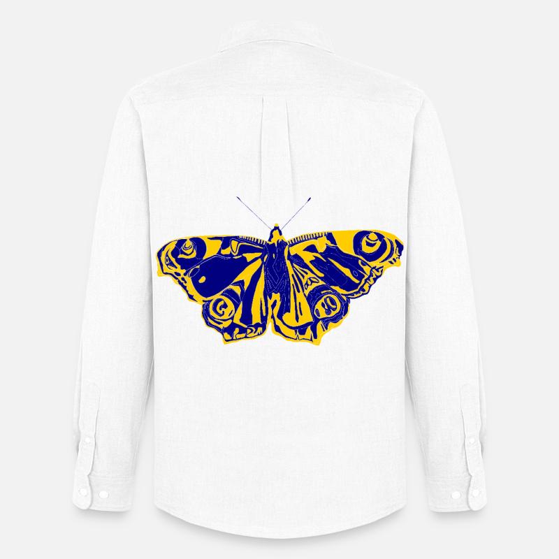 Blaugelber Schmetterling – Symbol der Leichtigkeit - Männer Oxford Hemd von Stanley/Stella - Weiß