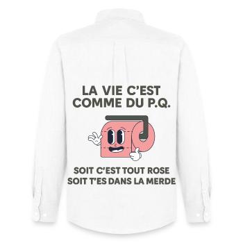 La Vie C’est Comme du P.Q. Citation Humoristique - Chemise Oxford homme Stanley/Stella - blanc - Dos - AI Model Male 185 dark (185cm)