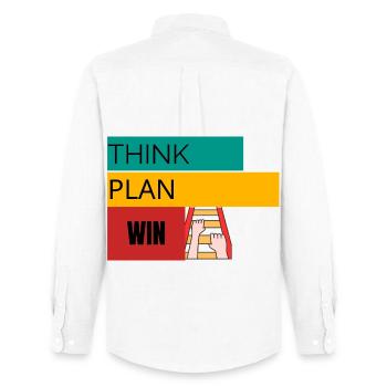 DENK NACH · PLAN · WIN – Motivations-T-Shirt - Männer Oxford Hemd von Stanley/Stella - Weiß - Hinten - AI Model Male 185 dark (185cm)