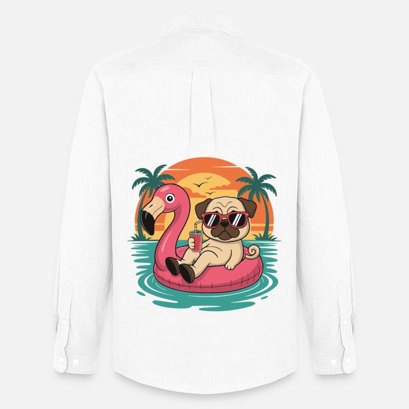 Lustiger Mops tropischer Sommerflamingo-Float - Männer Oxford Hemd von Stanley/Stella - Weiß