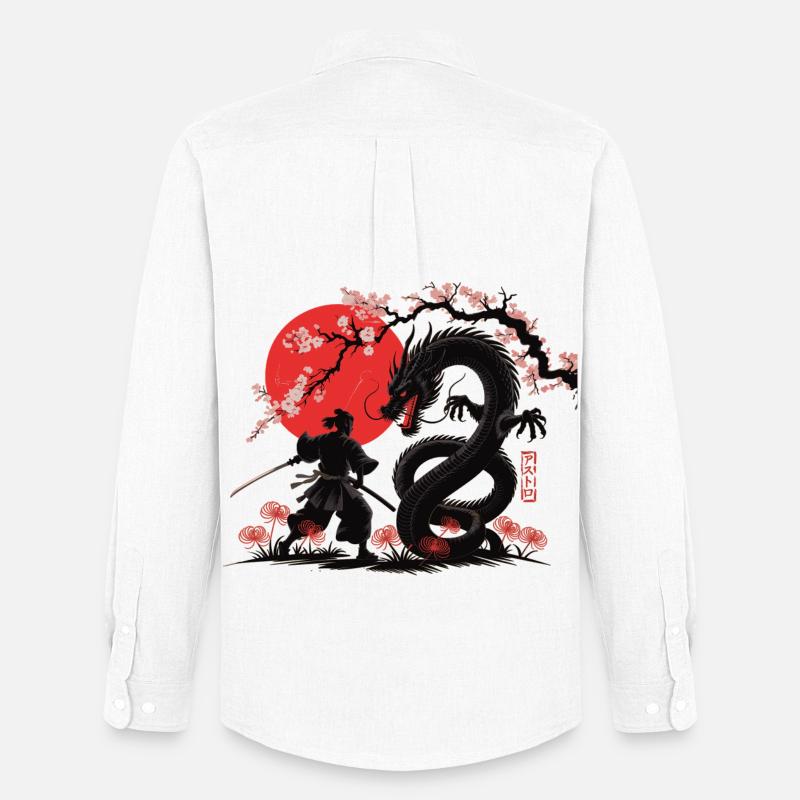 Samurai vs Drage Skjorte Dragekamp - Oxfordskjorte herre Stanley/Stella - hvid