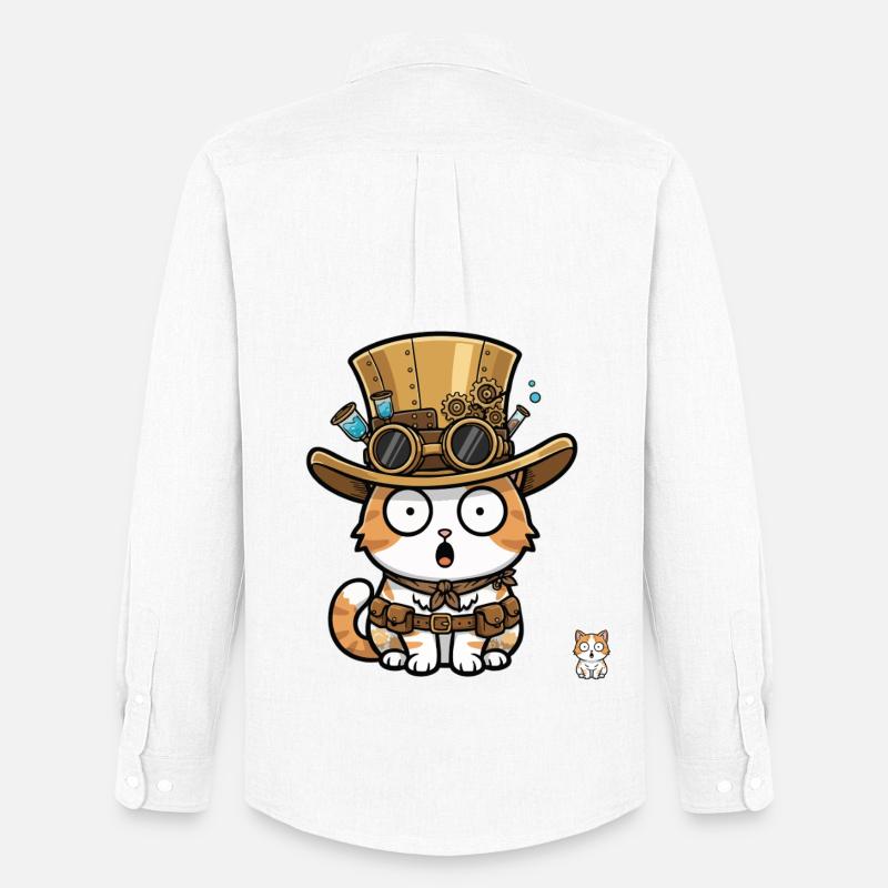 Cat Explorer Steampunk Zylinder-Brille - Männer Oxford Hemd von Stanley/Stella - Weiß