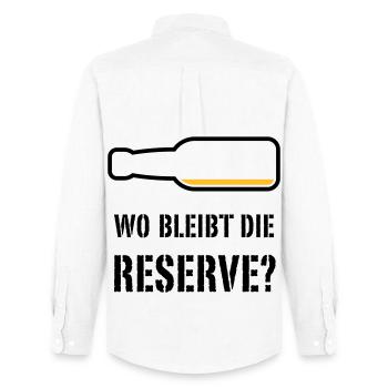 Wo Bleibt Die Reserve? (Bier / Bierchen / POS 2C) - Männer Oxford Hemd von Stanley/Stella - Weiß - Hinten - AI Model Male 185 dark (185cm)
