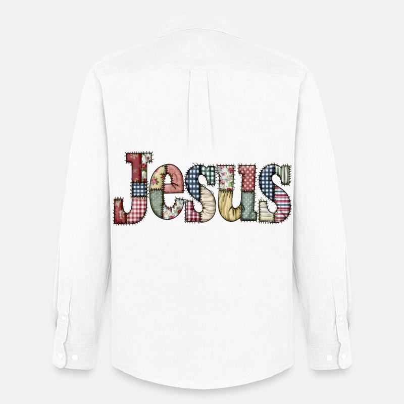 Patchwork Jesus Lettering - Men's Oxford Shirt by Stanley/Stella - white