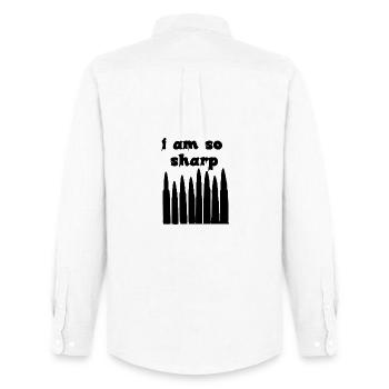 I Am So Sharp Bullet Typography Dark Statement Art - Men's Oxford Shirt by Stanley/Stella - white - Back - AI Model Male 185 dark (185cm)