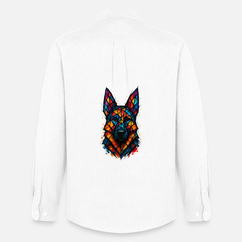Deutscher Schäferhund Buntglaskunst - Männer Oxford Hemd von Stanley/Stella - Weiß