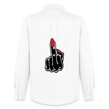 Stinkefinger Middle Finger rote Naegel 2c - Chemise Oxford homme Stanley/Stella - blanc - Dos - AI Model Male 185 dark (185cm)