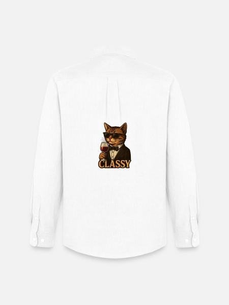 Sophisticated Cat with Wine and Tuxedo - Men's Oxford Shirt by Stanley/Stella - white